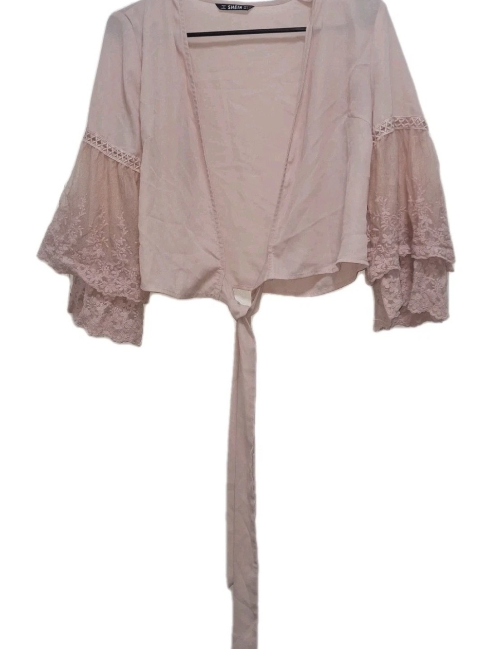 Shein Women's Pink Lace-Trim Kimono Robe / Cardigan Small